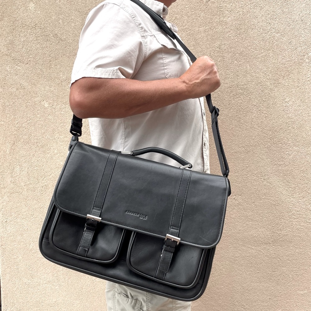 Kenneth Cole New York Large Vegan Briefcase with Laptop sleeve in Black